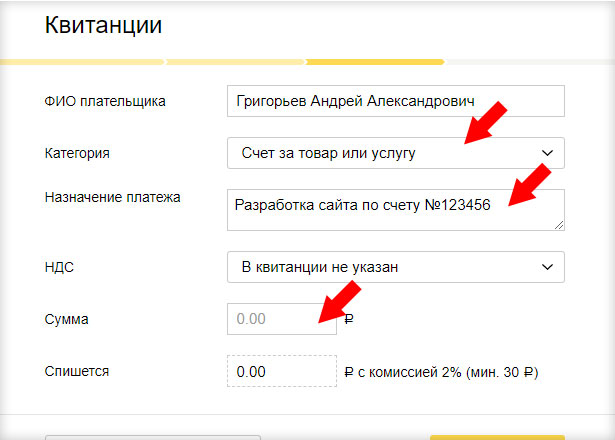 Яндекс деньги - назначение платежа и сумма